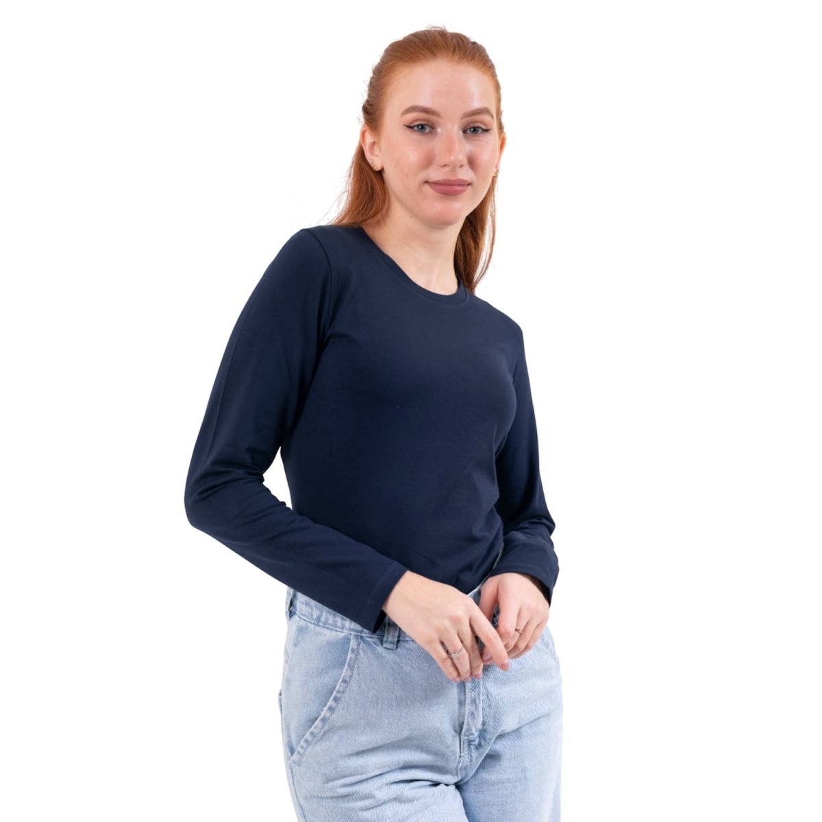 تيشيرت حريمي بأكمام طويلة رقبة دائرية