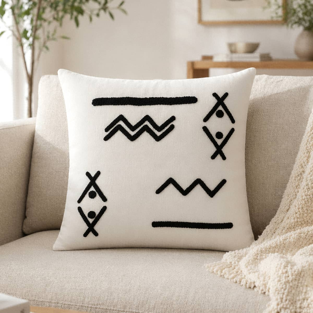 Cushion Linen Donna White With Shapes Hand Made Size Colors
