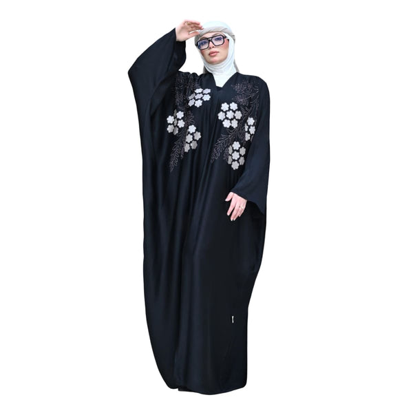 ملحفة حريمي مع الطرحة باللون الأسود ستايل ورد