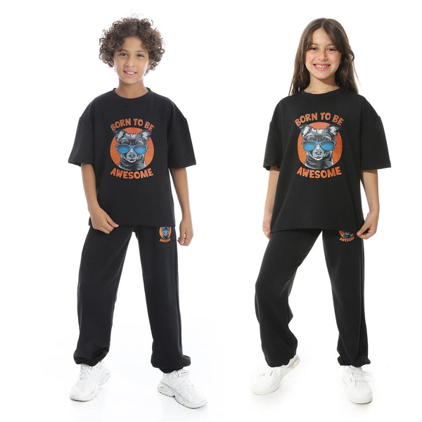 Unisex summer casual children's pajama set with front print