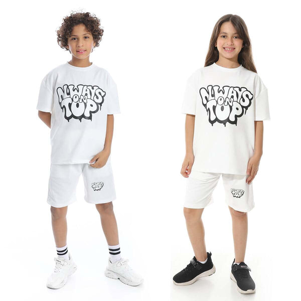 Summer children's pajama set with an attractive front print, unisex