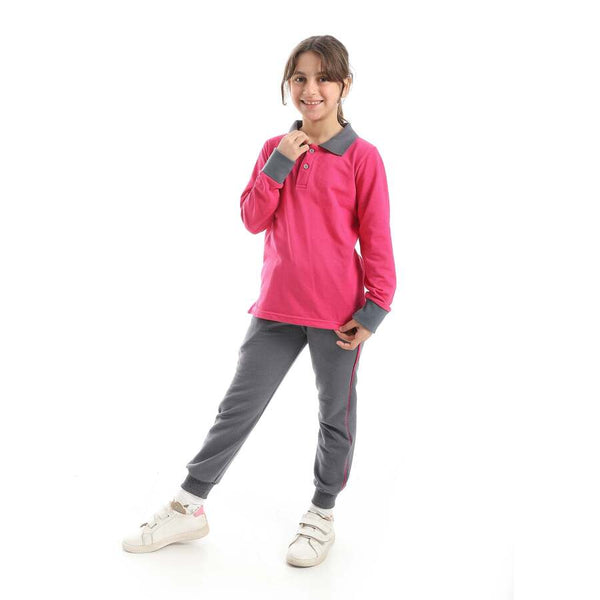 Long polo shirt and pants set for children in comfortable material