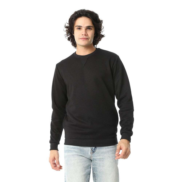 Men's winter knitted crew neck sweater, 100% cotton