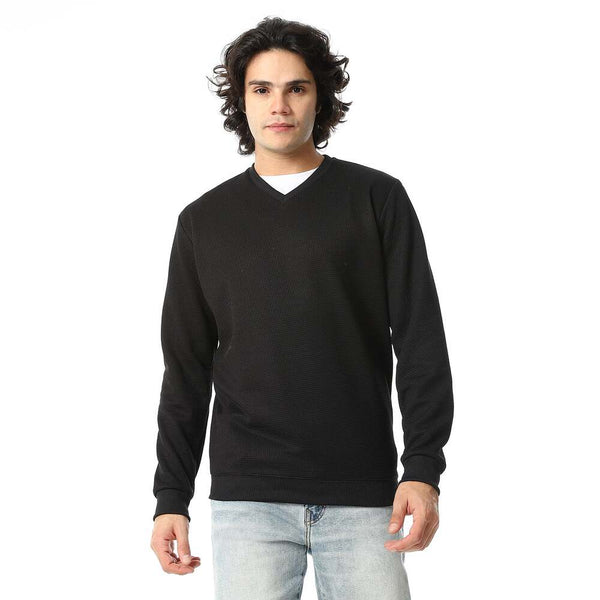 Men's winter knitted V-neck sweater, 100% cotton