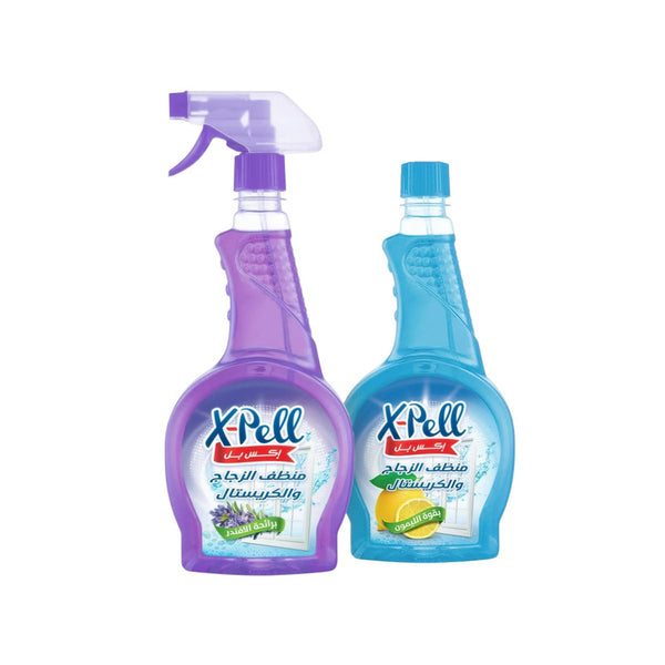 ثنائي ملمع الزجاج والكريستال بعبوتين 750 مل بخاخ وعادي