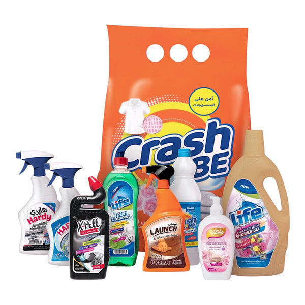 The complete cleaning set for laundry, bathroom, and kitchen care