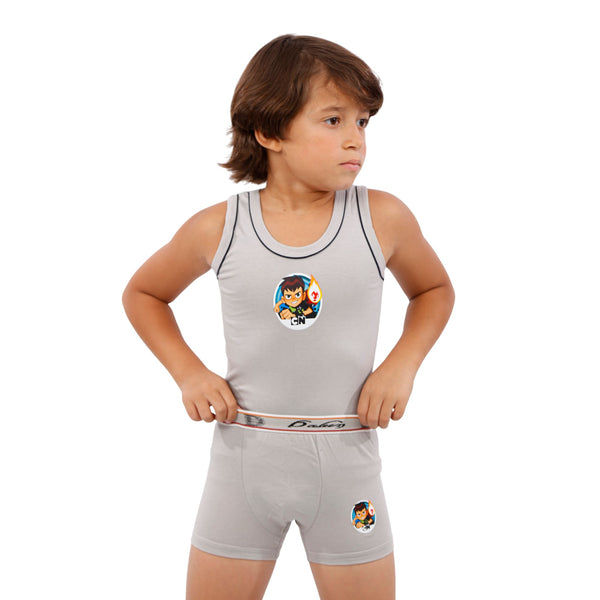 Boys' tank top and boxer shorts set, light gray
