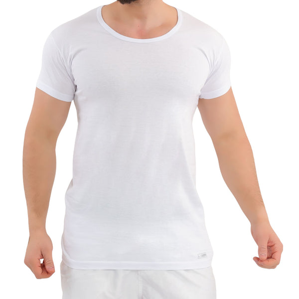 فانلة رجالي أبيض مدورة قطن 100%