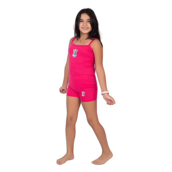 Girls' set: thin tank top with fuchsia boxer shorts