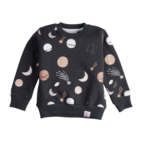 Boys' winter sweatshirt with a distinctive planet print