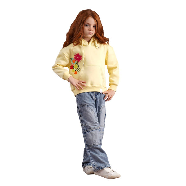 سويت شيرت بناتي شتوي هودي تطريز ورد أنيق