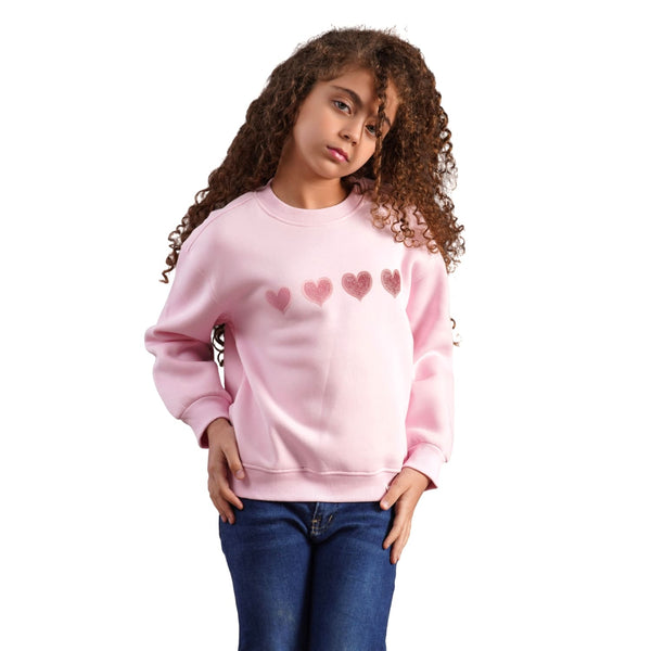 سويت شيرت بناتي شتوي نقشة قلوب