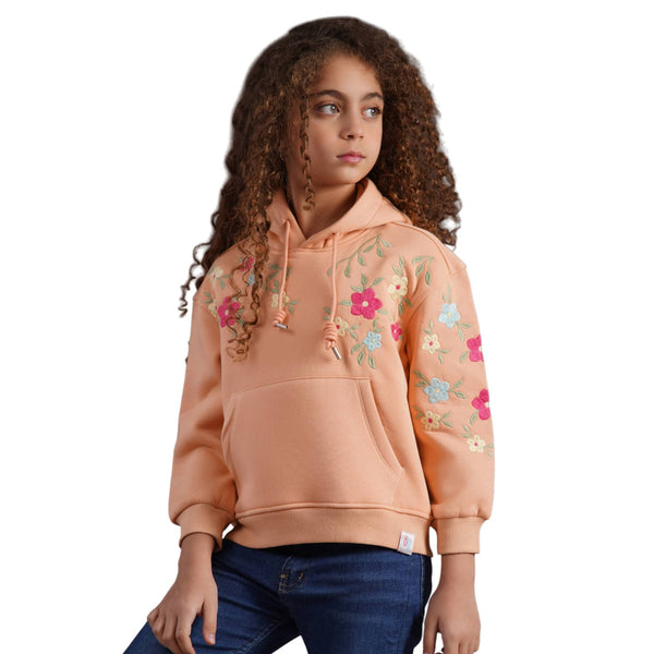 سويت شيرت بناتي شتوي هودى تطريز ورد