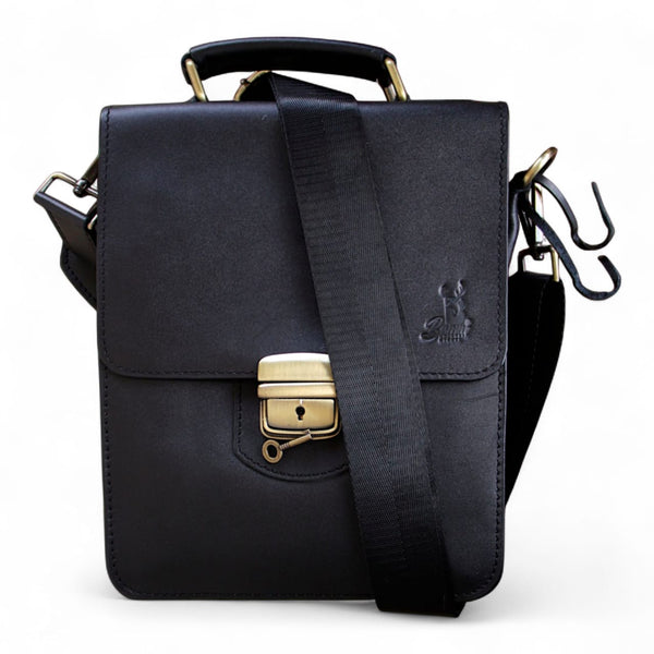 Men's genuine leather briefcase with lock and key for security