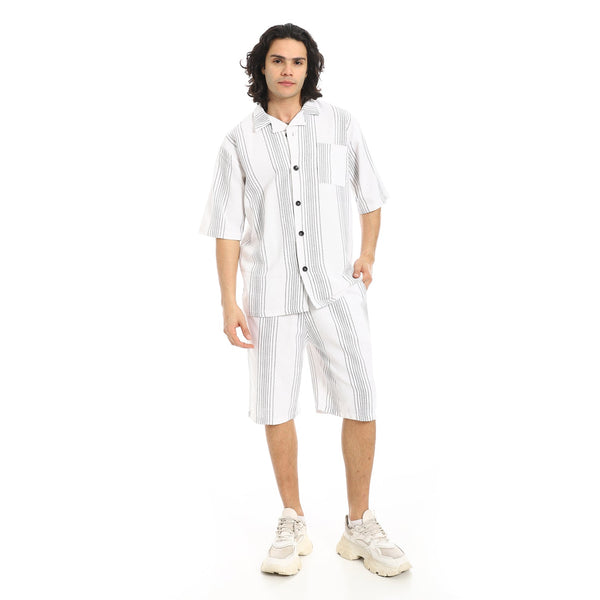 Men's striped shirt and shorts set with button closure