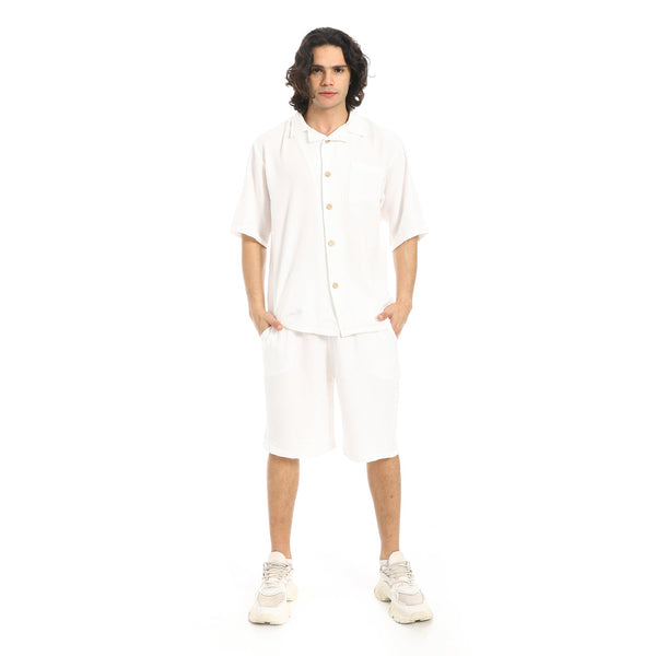 Men's modern shirt and shorts set with button closure