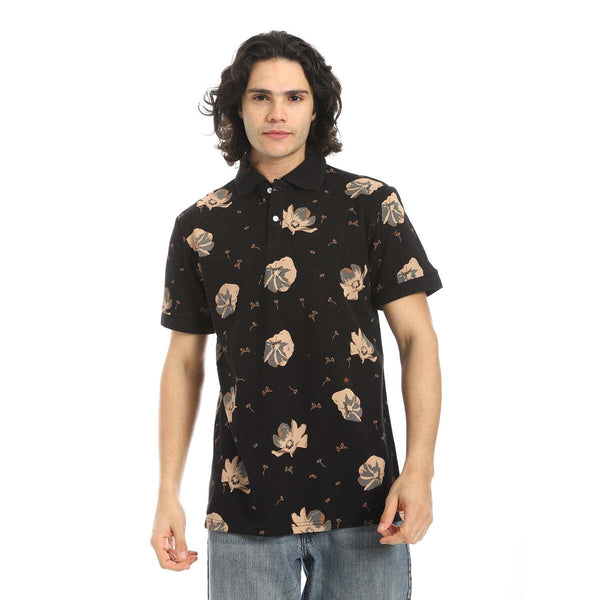 تي شيرت بولو أسود في بني وخامة قطن 100%