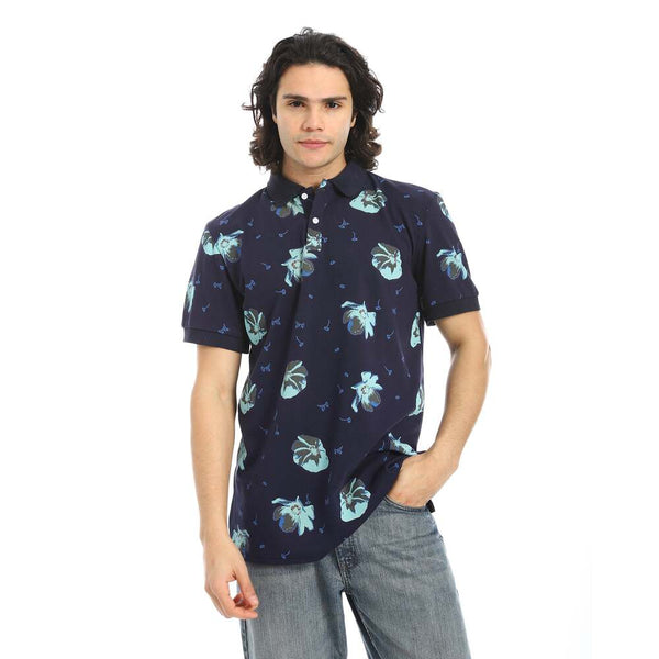 تي شيرت بولو كحلي في لبني قطن 100%