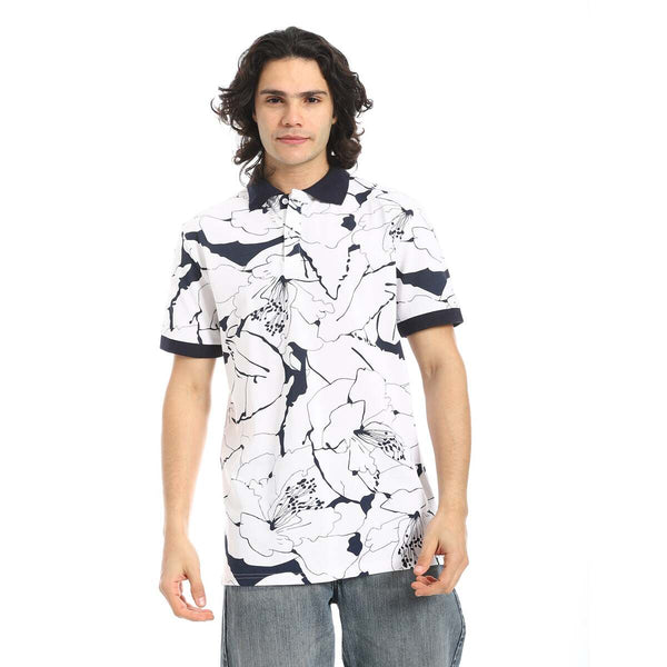 Men's regular fit polo shirt with self-print