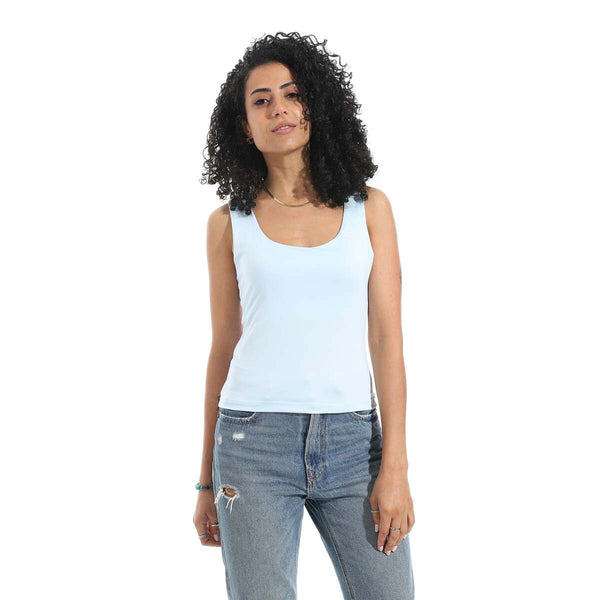 بلوزة نسائية بدون أكمام من ليكرا واسعة الحواف