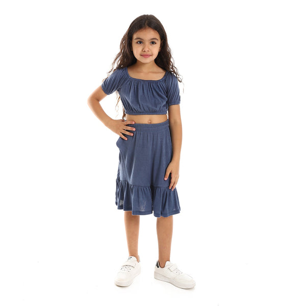 Girls' short-sleeved set with an elasticated waist skirt