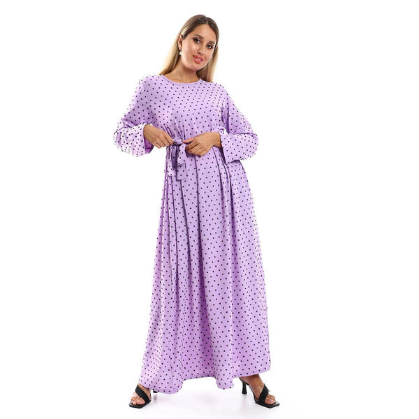 Women's long-sleeved purple dress with belt