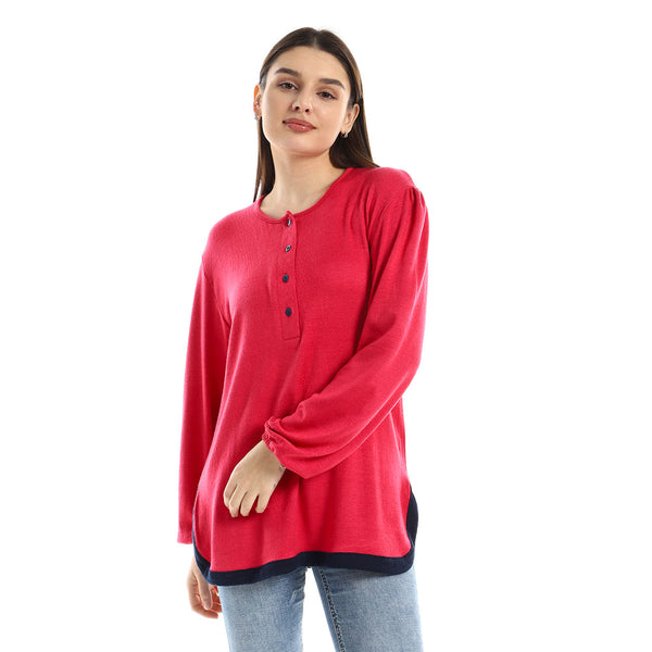 Women's long-sleeved blouse with multi-colored button-up front