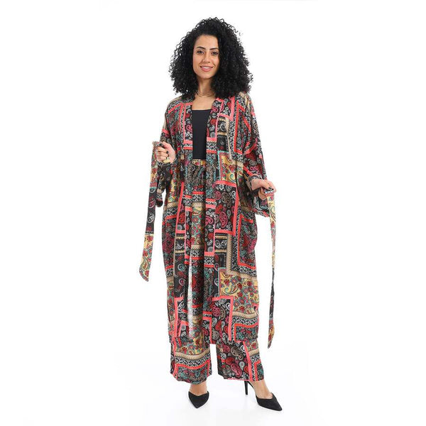 Women's floral print kimono suit