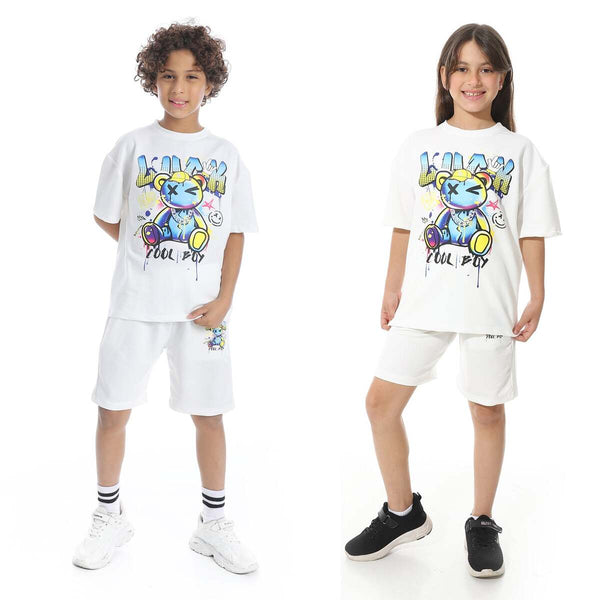 طقم بيجامة أطفالي صيفي خفيف بطبعة من الأمام للجنسين - SemCem