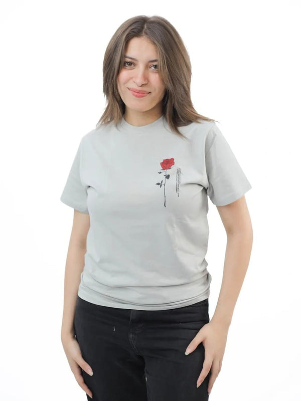 تيشيرت رمادي بطبعة وردة - SemCem