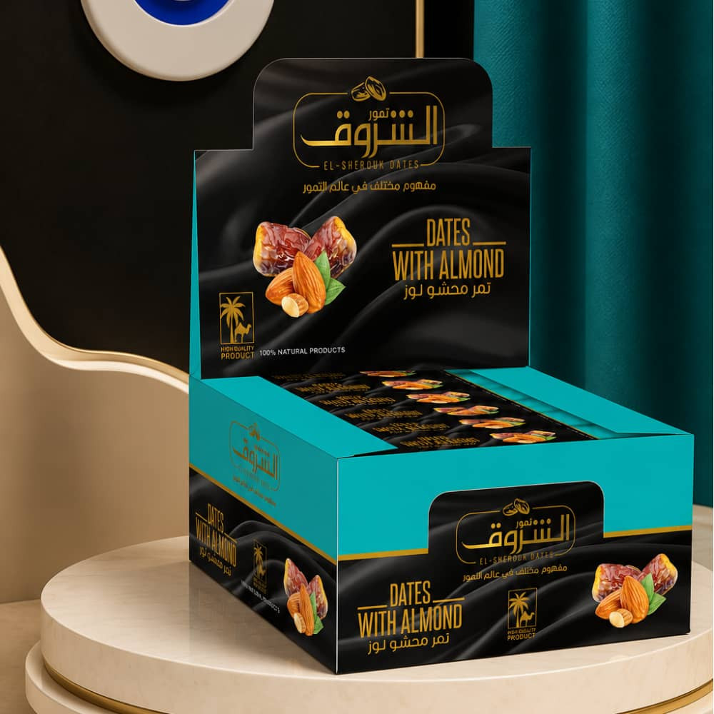 باكت تمر محشو لوز العبوه 3 تمرات ( 18 عبوة)