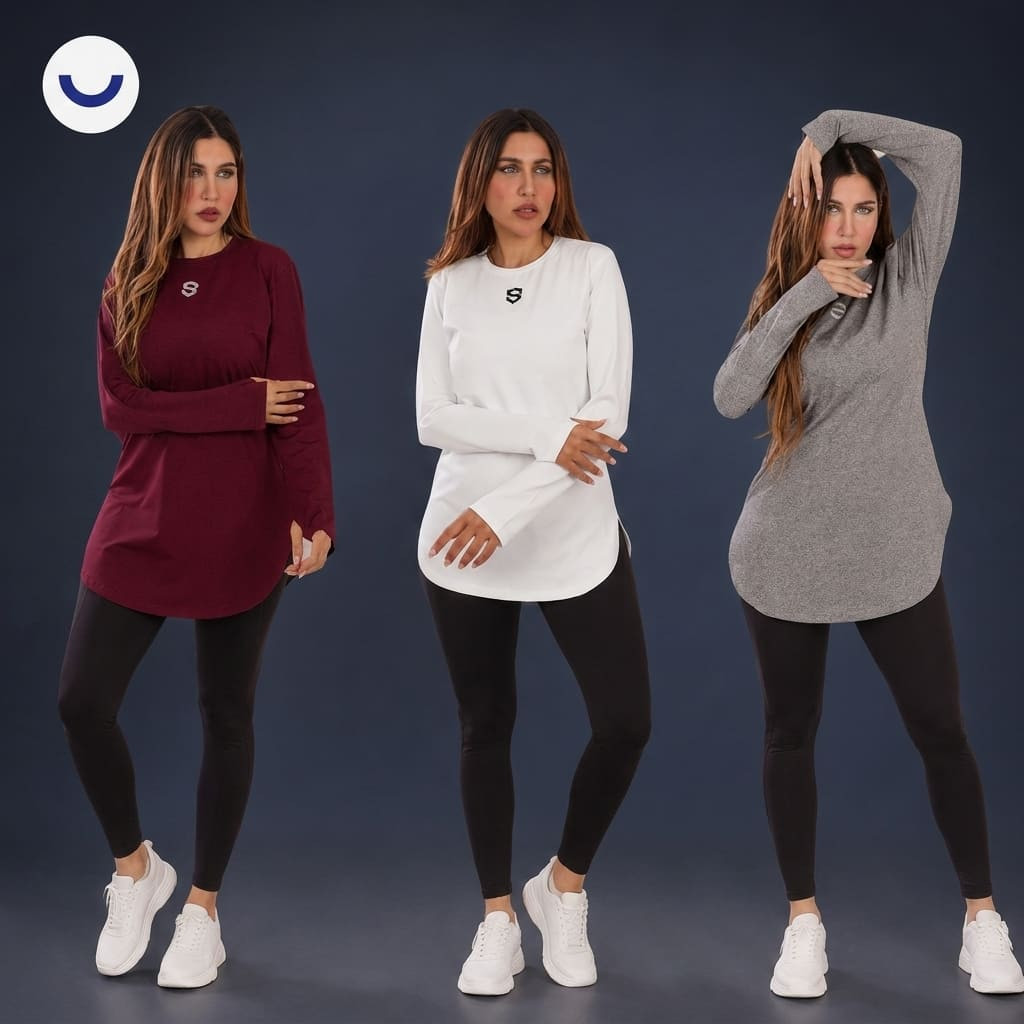تيشيرت رياضي نسائي بكم بألوان متعددة