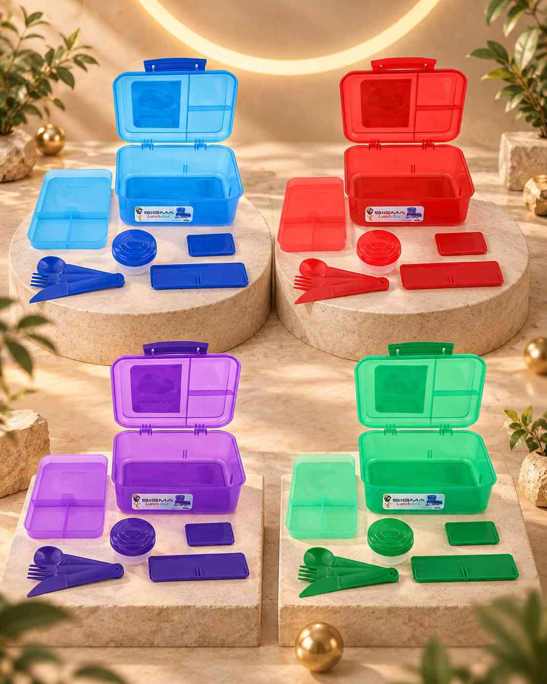 Dark multi-compartment lunchbox with utensils and loft - 2.25L