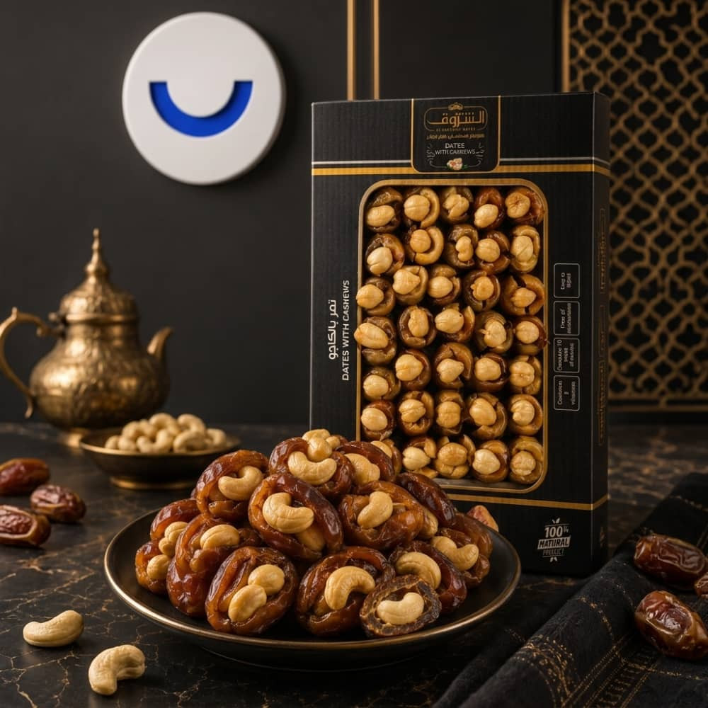 علبة كرتون تمر منزوع النوي محشو كاجو 400 جرام