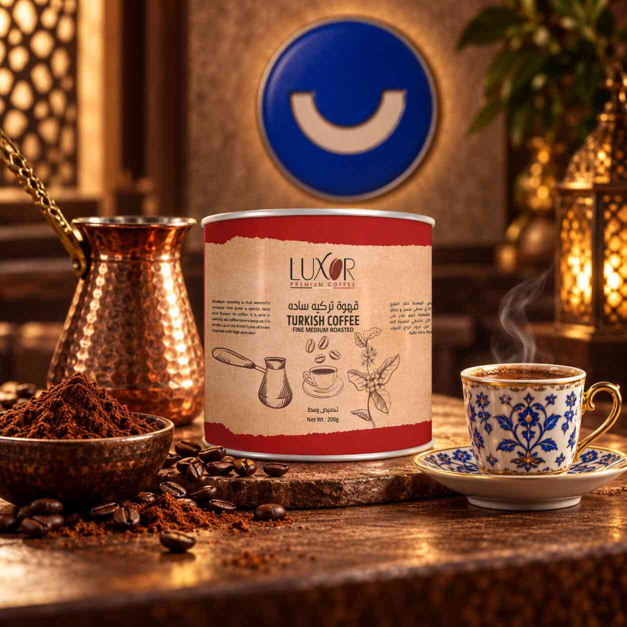 قهوه تركيه ساده بن تحميص وسط عبوه 200 جم