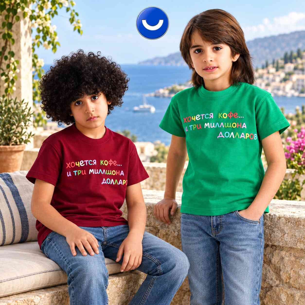 تيشيرت أولادي نصف كم بوليفار بألوان متعددة بتصميم أمامي جذاب