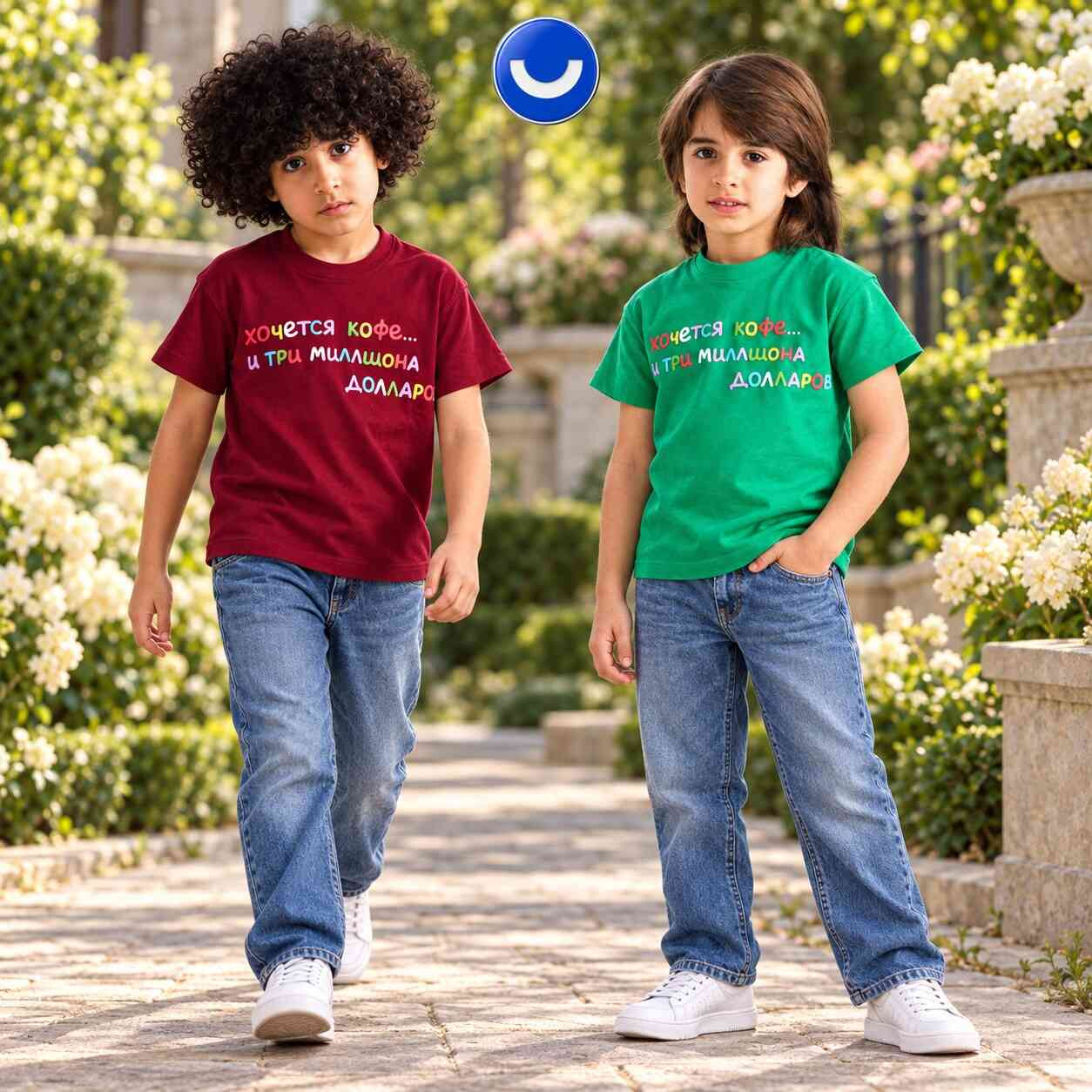تيشيرت أولادي نصف كم بوليفار بألوان متعددة بتصميم أمامي جذاب