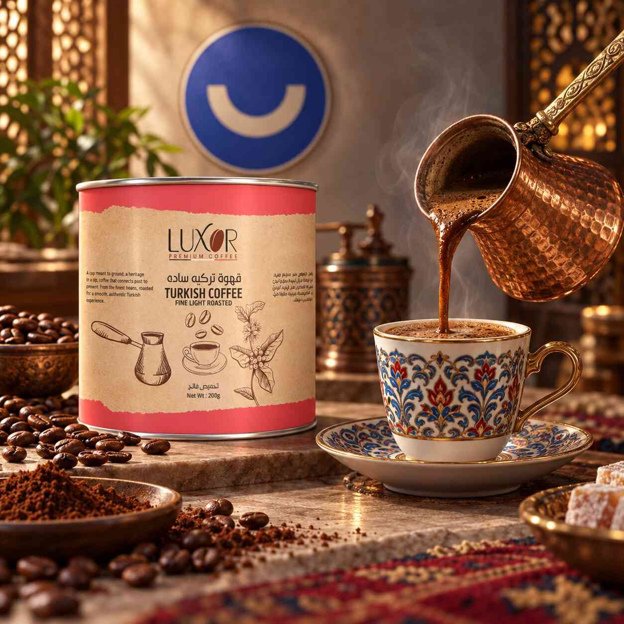 قهوه تركيه ساده بن تحميص فاتح عبوه 200 جم