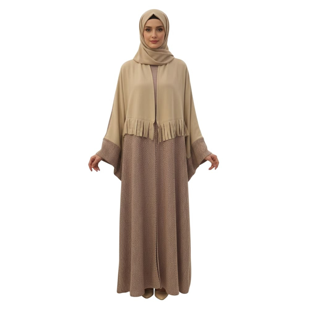 Abaya Wool Lycra Winter Beige Luxury For Reception And Going Out