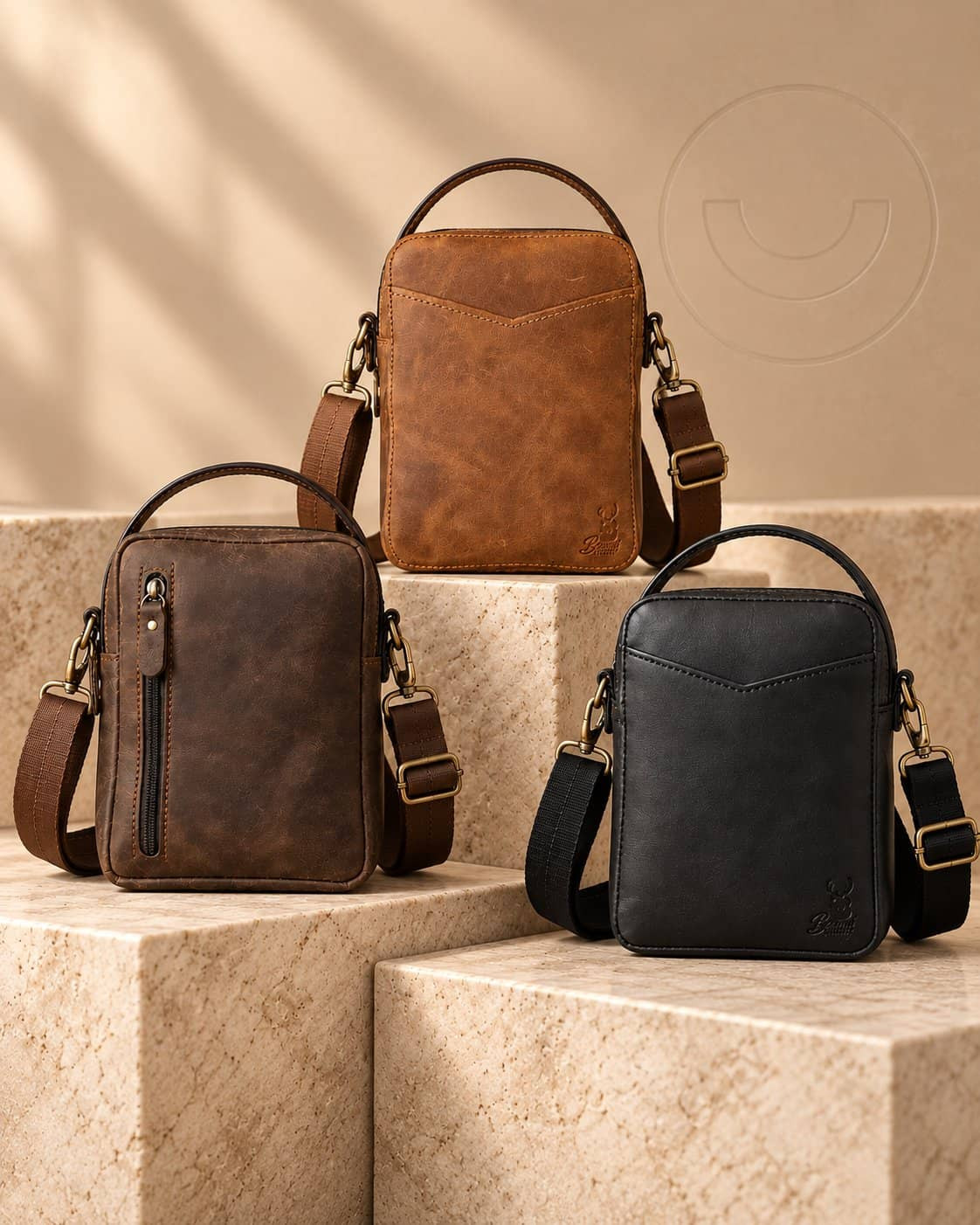 Azm Crossbody Bag for Men, Genuine Leather 20 x 15 cm by Bamm