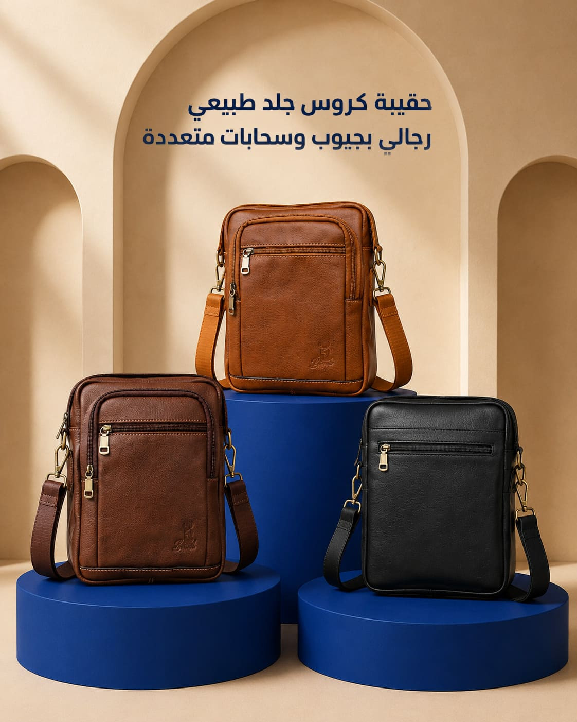 شنطة جلد متقاطعة عملية بتصميم أنيق للرجال