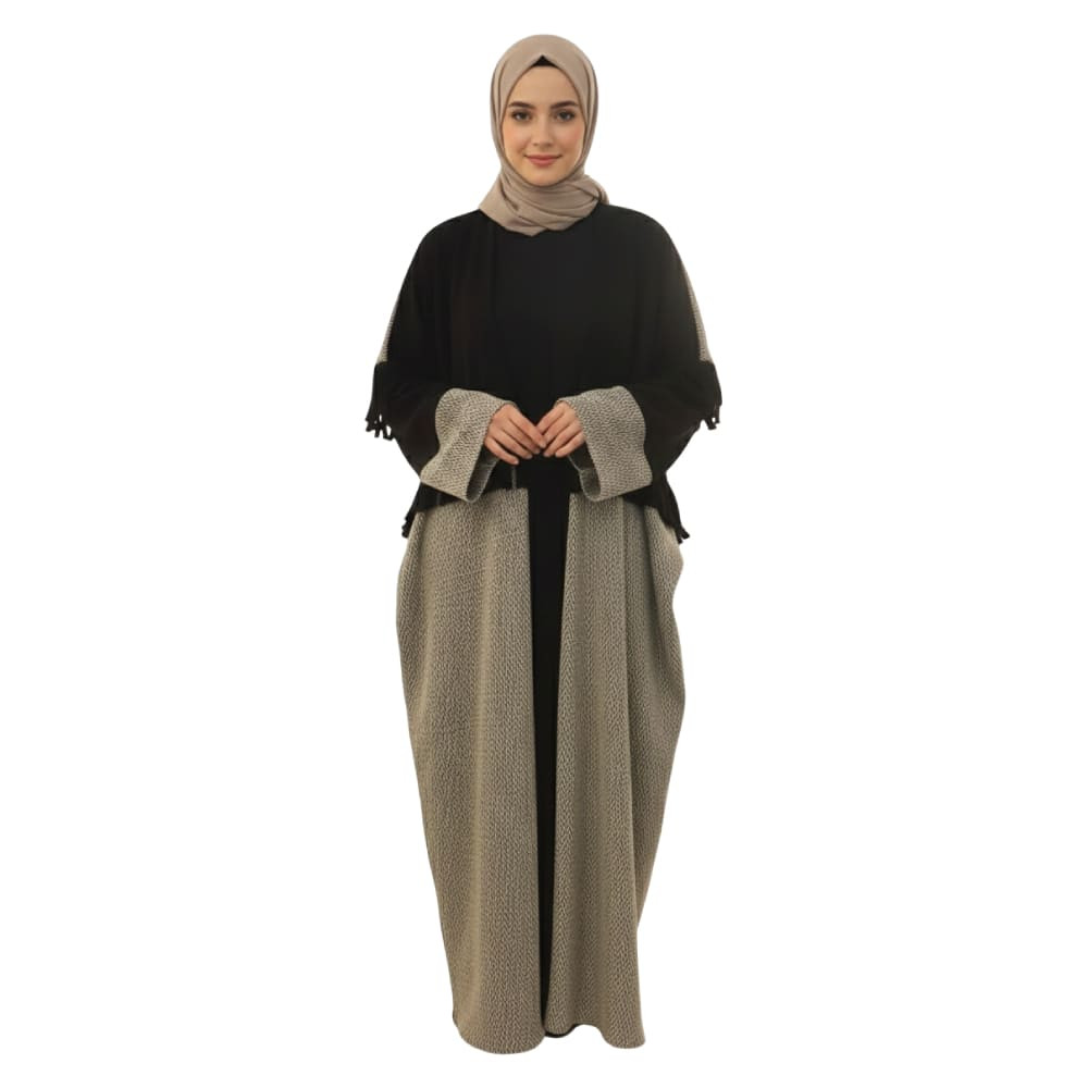 Abaya Wool Lycra Winter Black With Details Tassels