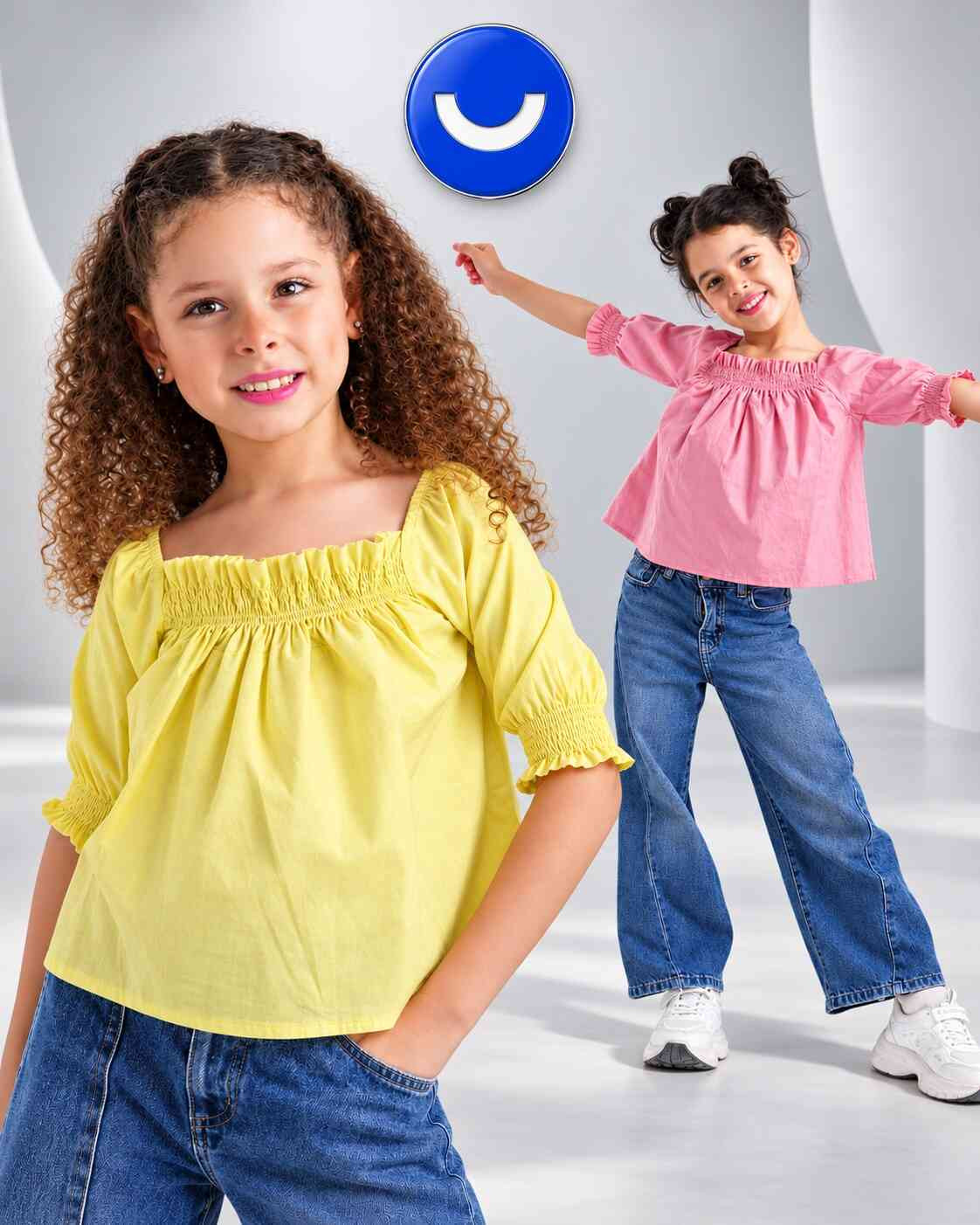 تيشيرت بناتي نصف كم بوبلين بألوان زاهية