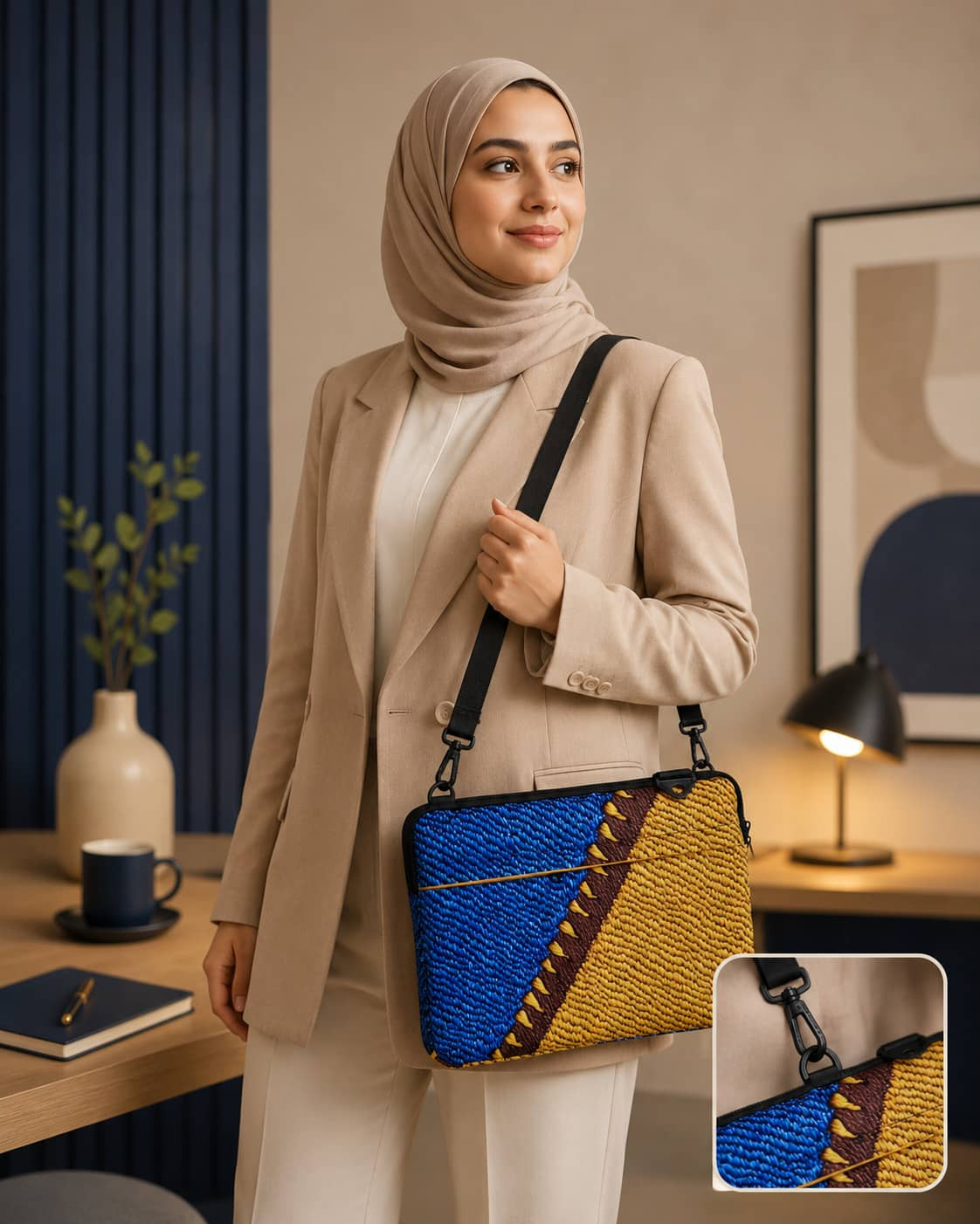 حقيبة كمبيوتر محمول مع حزام كتف قابل للتعديل