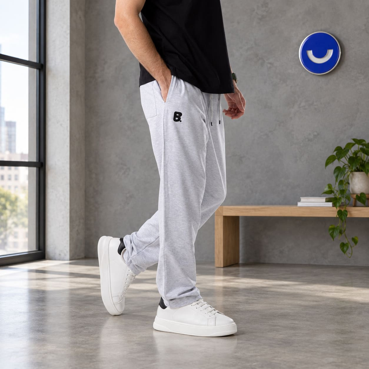 REGULAR FIT JOGGER WAIST PANTS - Ice Gray