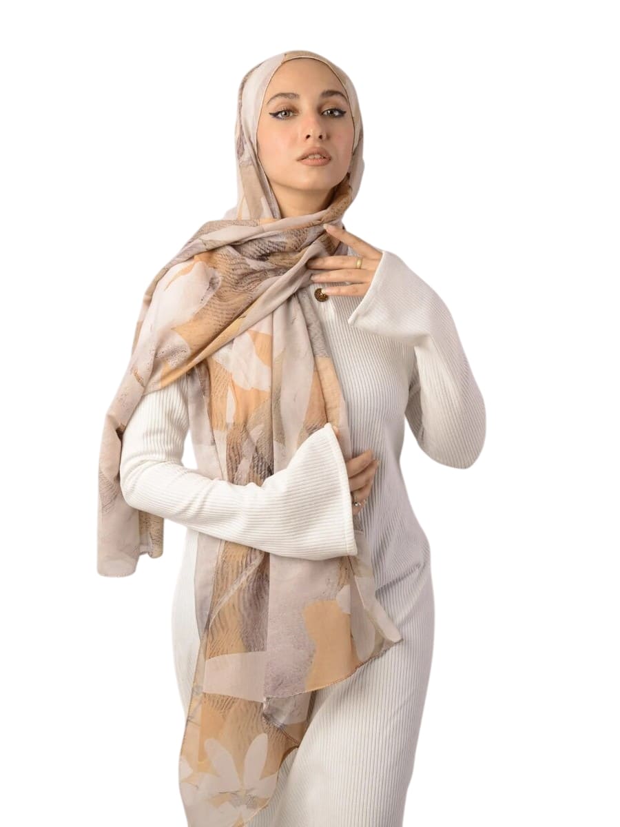 Scarf Cotton Beige Patterned