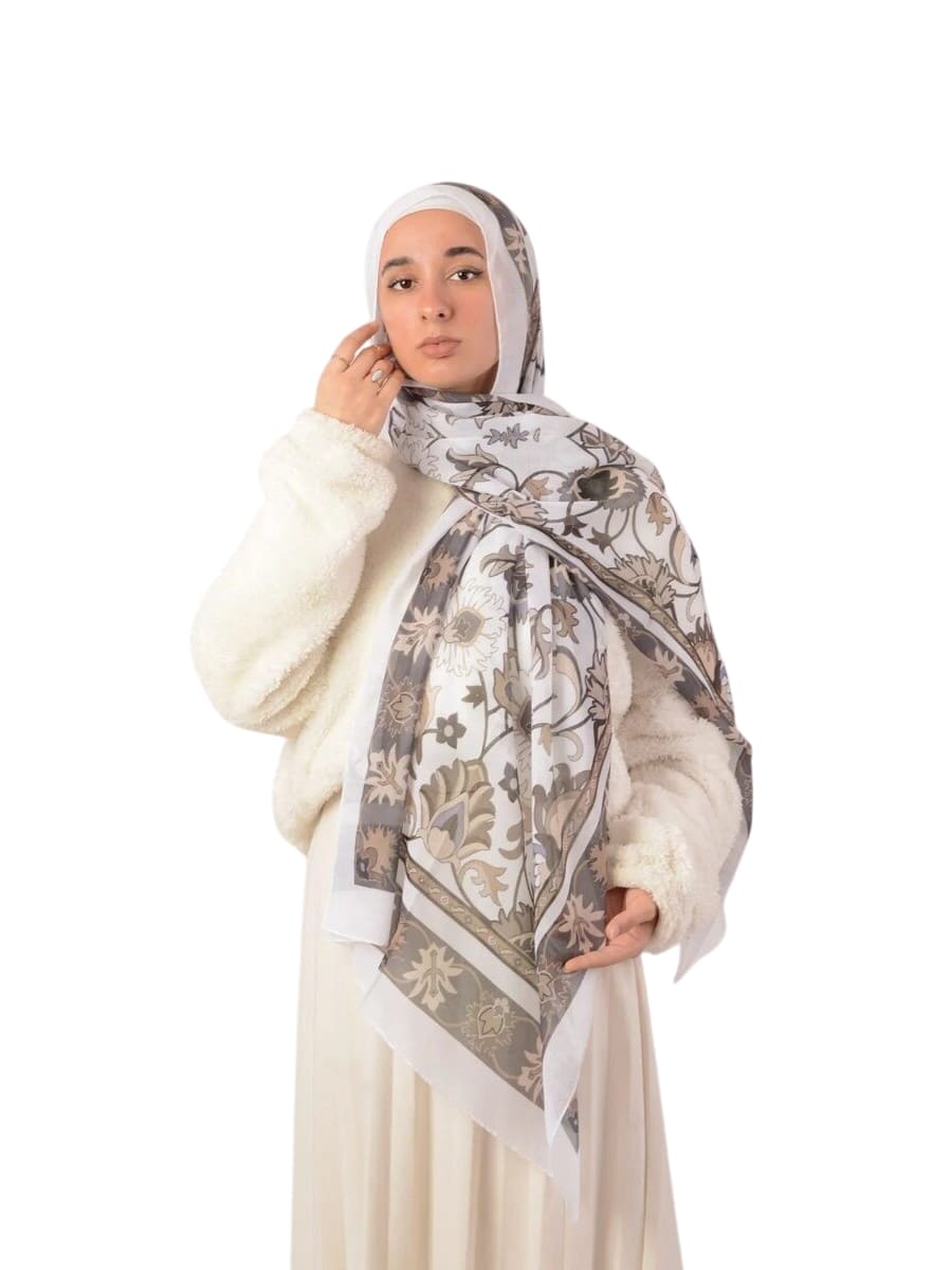 Scarf Cotton Beige With Pattern Brown