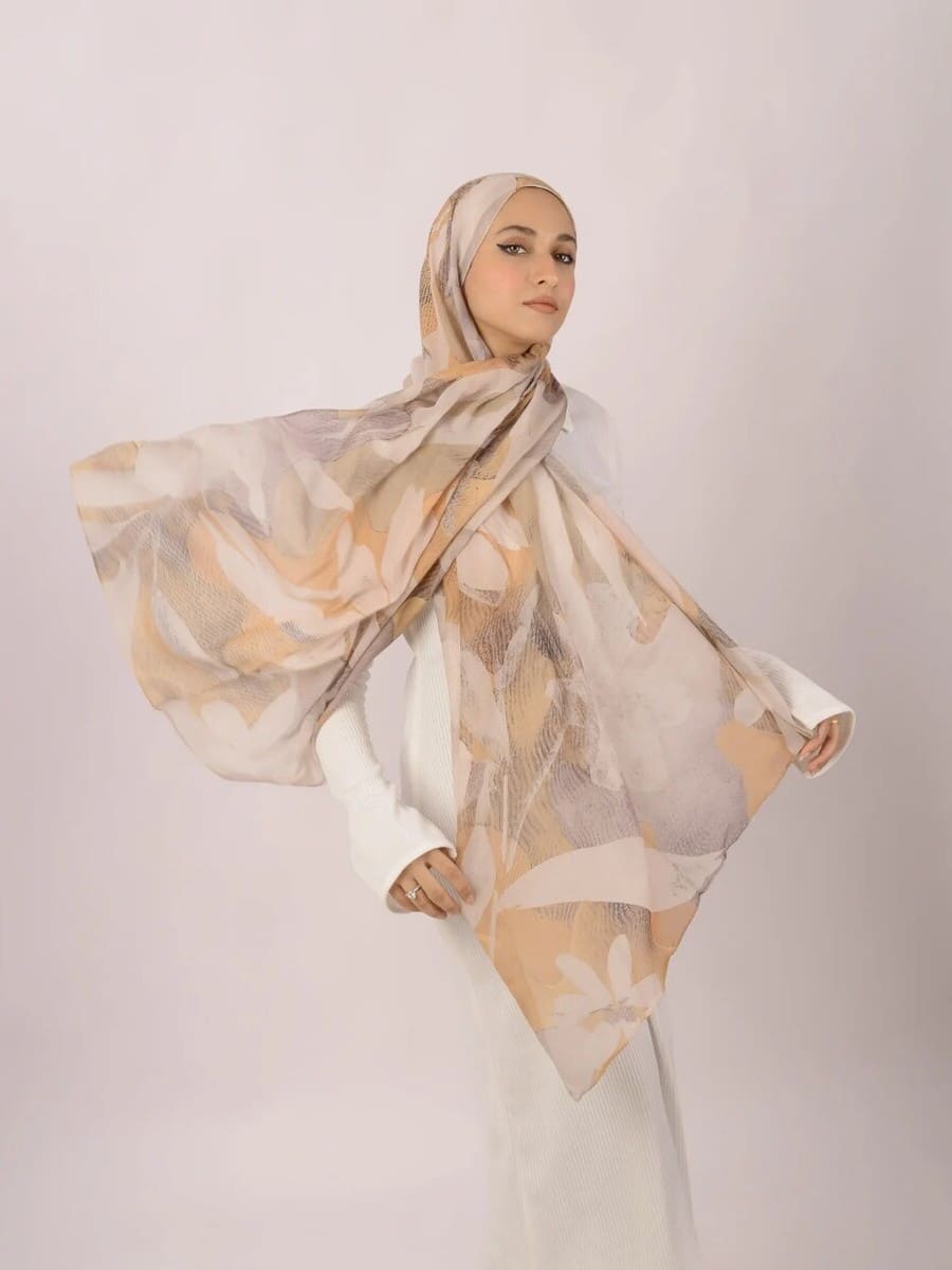 Scarf Cotton Beige Patterned