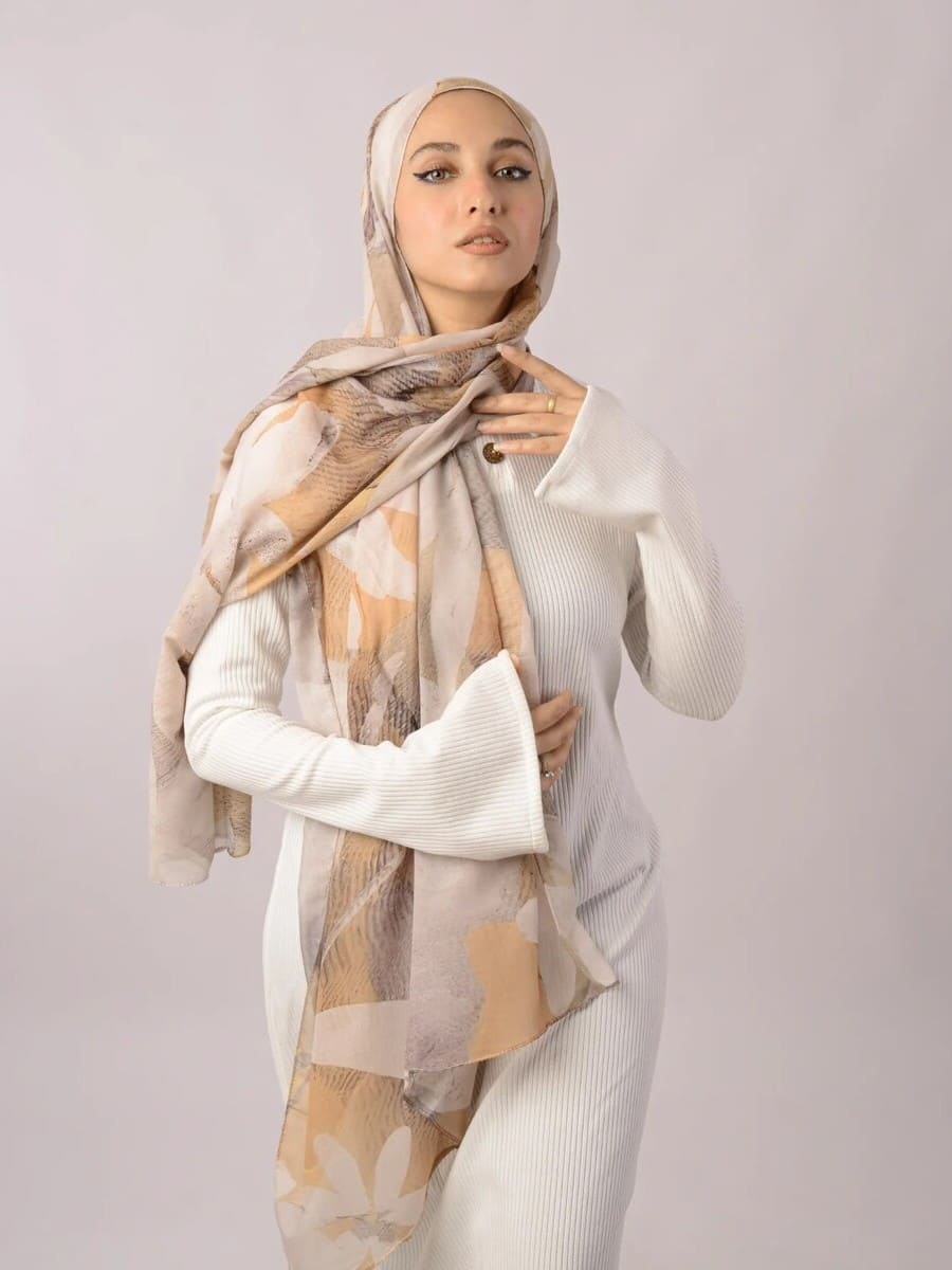 Scarf Cotton Beige Patterned