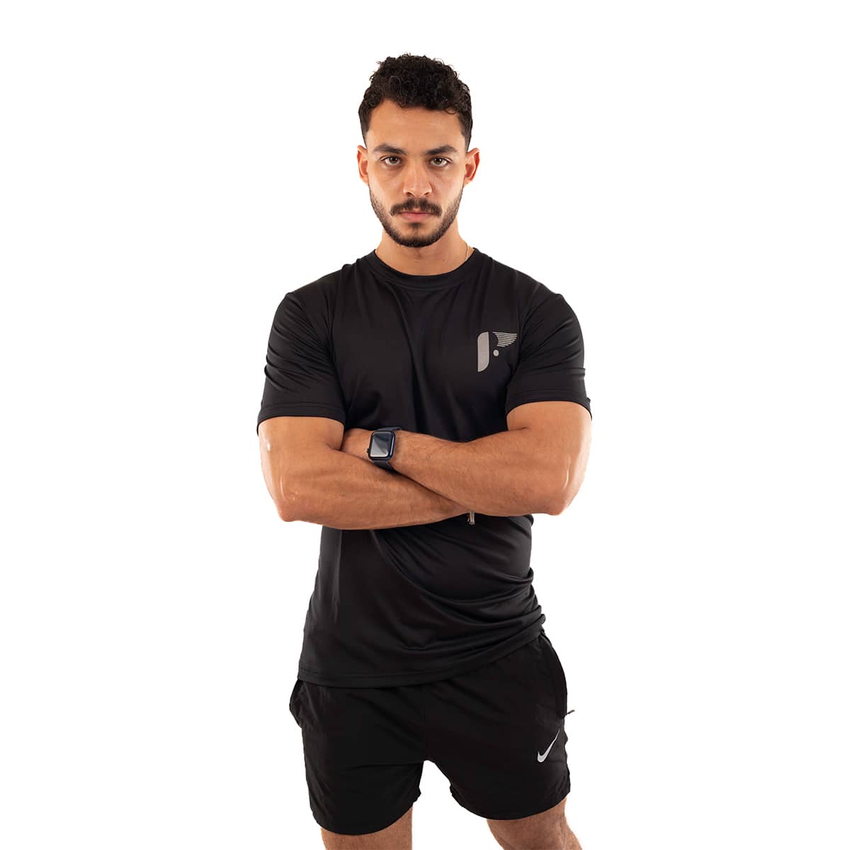 تيشيرت رياضي رجالي نصف كم أسود